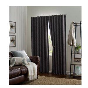 allen + roth 84-in Grey Geometric Blackout Thermal lined Back tab Single curtain